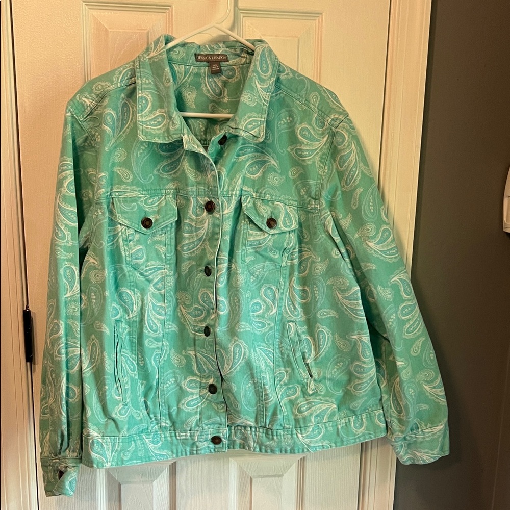 Jessica London Turquoise Paisley Jean Jacket